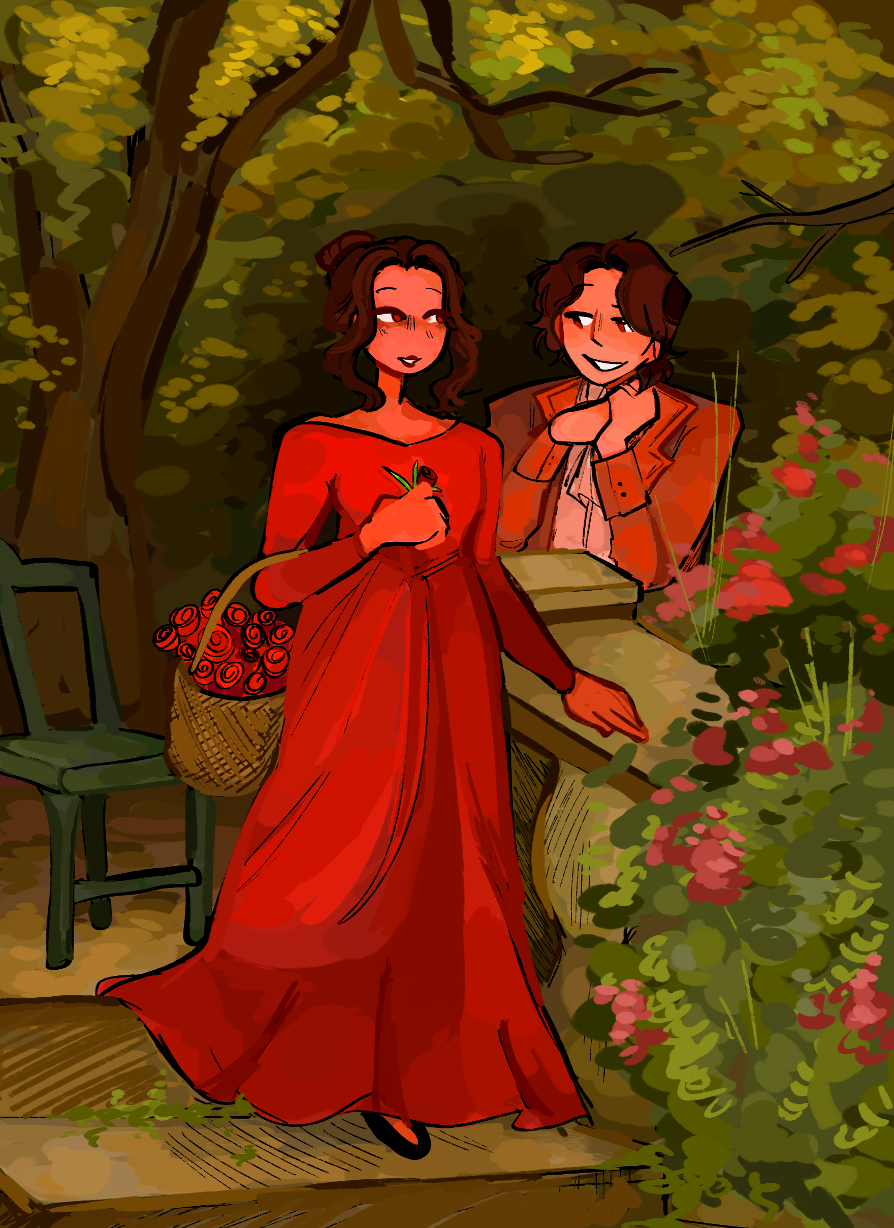 Raquel and Roman in the Garden Print